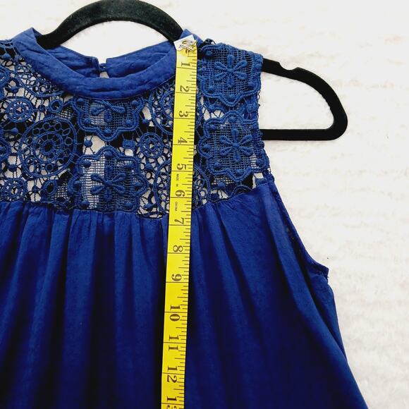 Blouse Size M Babydoll Navy Crochet Unconventional Lace Bodice Fairycore Y2K - Picture 8 of 12